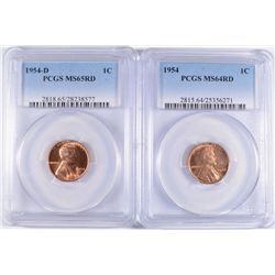 1954 LINCOLN CENT PCGS MS-64 RED AND 1954-D LINCOLN WHEAT CENT, PCGS MS-65 RED