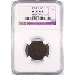 1793 HALF CENT, NGC-XF DETAILS! CORRODED BUT  STILL A HIGH GRADE  RARE TYPE COIN