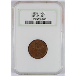 1854 1/2 CENT NGC MS 65 BROWN GEM!
