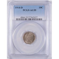 1914-D BARBER DIME, PCGS AU-55