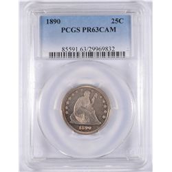 1890 PROOF SEATED QUARTER PCGS PR-63 CAMEO (WHITE)