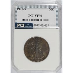 1921-S WALKING LIBERTY HALF DOLLAR, PCI VF-30