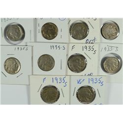 (10) 1935-S BUFFALO NICKELS