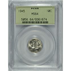 1945 MERCURY DIME PCGS MS-64 OGH