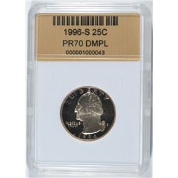 1996-S WASHINGTON QUARTER QNGS PR-70 DMPL