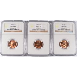 1950-D, 51-D, 52-D LINCOLN CENTS ALL NGC MS-66 RD