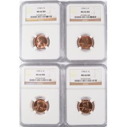 2 1954-S, & 2 55-S LINCOLN CENTS NGC MS-66 RD