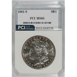 1881-S MORGAN SILVER DOLLAR, PCI MS-65   NICE ORIGINAL COIN