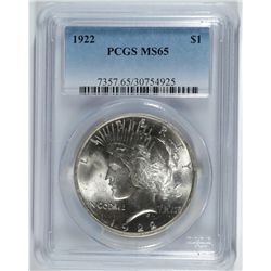 1922 PEACE SILVER DOLLAR, PCGS MS-65