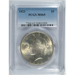 1923 PEACE SILVER DOLLAR, PCGS MS-65