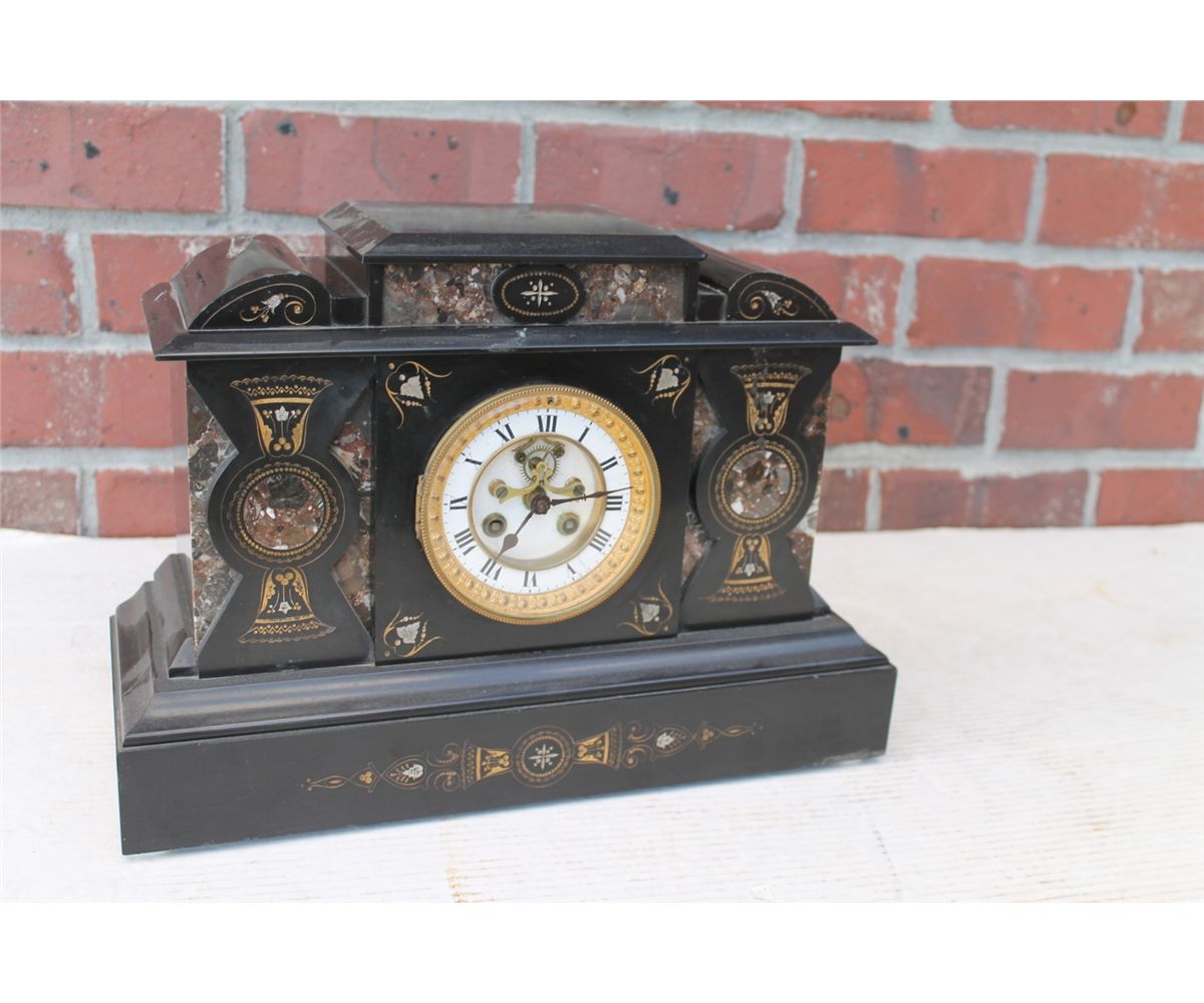 Slate Open Escapement Mantel Clock Incised Victorian Clock