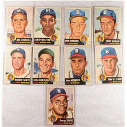 1953 TOPPS BASEBALL BRAVES TEAM LOT (9 DIFFERENT) MOSTLY NICE EX-EX+, 3-VG's