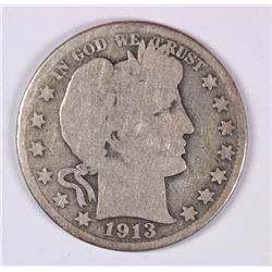 1913 BARBER HALF DOLLAR VG/F