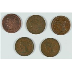 (5) 1852 LARGE CENTS