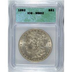 1892 MORGAN DOLLAR ICG MS-62