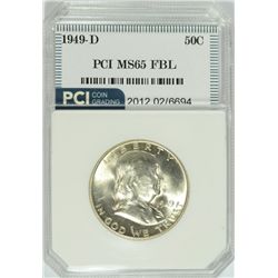 1949-D FRANKLIN HALF DOLLAR, PCI MS-65 FBL   TRENDS FOR $850.00