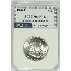 1950-D FRANKLIN HALF DOLLAR, PCI MS-65 FBL  TRENDS FOR $450.00