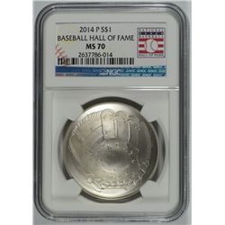 2014 BASEBALL HALL OF FAME SILVER DOLLAR, NGC MS-70!  WOW!!