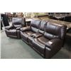Image 1 : DARK BROWN LEATHER 2 SEAT RECLINING LOVE SEAT WITH MATCHING ROCKING/RECLINING ARM CHAIR