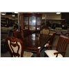 Image 2 : DARK WOOD FORMAL DINING ROOM SET INCLUDES: TABLE WITH LEAF, 6 (4 AND 2) CHAIRS AND BUFFET WITH GLASS