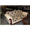 Image 2 : TAN LEATHER WITH CARVED WOOD FRONT SOFA AND LOVESEAT SET