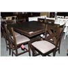 Image 1 : DARK WOOD BAR HEIGHT DINING ROOM TABLE WITH 8 CHAIRS