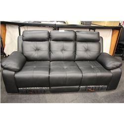 BLACK LEATHER ITALIA DOUBLE RECLINING SOFA (6" TEAR ON RIGHT SIDE)