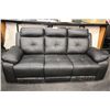 Image 1 : BLACK LEATHER ITALIA DOUBLE RECLINING SOFA (6" TEAR ON RIGHT SIDE)