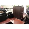 Image 1 : LOT OF MAHOGANY OFFICE FURNISHINGS INCLUDING LARGE L-SHAPED EXECUTIVE DESK,