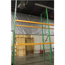 GREEN AND ORANGE 16' HEAVY DUTY INDUSTRIAL PALLET RACKING