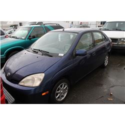 2001 TOYOTA PRIUS HYBRID, 4 DOOR HATCHBACK, BLUE, VIN # JT2BK12U010026696