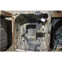 MERMAID SPAS 6 PERSON HOT TUB, TUSCAN SUN INTERIOR, BROWN CABINET, OZONE, 2 PUMPS -