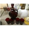 Image 1 : Avon Ruby Glass Decanter and 4 Glasses