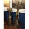 Image 1 : 2 Pedestal Glass Candle Holders (18.5" and 23.5" high)