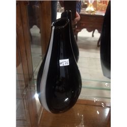 Hand Blown Black/White Art Glass Vase (8.5" high)