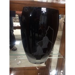 Heavy Etched Glass Vase (12" high)