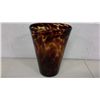 Image 1 : Vintage Hand Blown Amber Spotted Glass Vase (8" high)