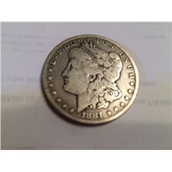 1881-CC MORGAN SILVER DOLLAR, F