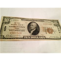 1929 $10 First National Bank Of Georgetown Note