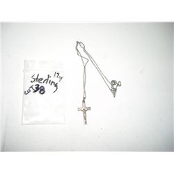 VINTAGE *BOUGHT DURING WWII* STERLING SILVER CROSS WITH CHAIN!! GENTLEMANS FAMILY WE ARE LIQUIDATING