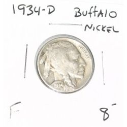 1934-D BUFFALO NICKEL RED BOOK VALUE $8.00+ *RARE EARLY FINE GRADE*!! BUFFALO NICKEL CAME OUT OF SAF