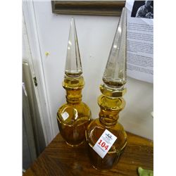 2 Unusual Amber Colored Decanters - 2 Times the Money