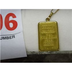 14 KG Serpentine Necklace w/5 GR Bar of Gold Pendant