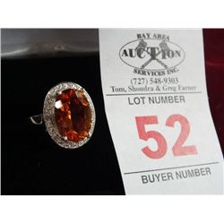 3 Ct. Orange Topaz & Diamond Estate Ring - Marked .925