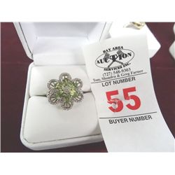 Genuine Peridot & Diamond Ring - Marked .925