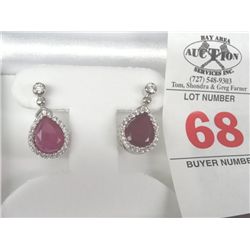 4 Ct. Pear Cut Genuine Ruby Estate Earrings - Unmarked