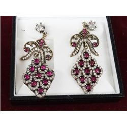 Custom Genuine Ruby Estate Earrings - Marked .925