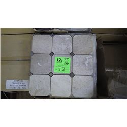 22 BOXES APPROX 220 PCS 12X12 TRAVERTINE LARGE SQAURES WITH CENTRE DECALS RETAIL 4169.00 AT 18.95 PE