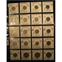 1. Plastic Coin Page containing (20) Argentina Coins from Five Centavos to One Peso and dating back 