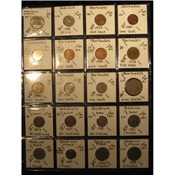 4. Plastic Coin Page containing (20) Coins from Bahamas Islands, Bahrain, Barbados, & Belgium. KM va